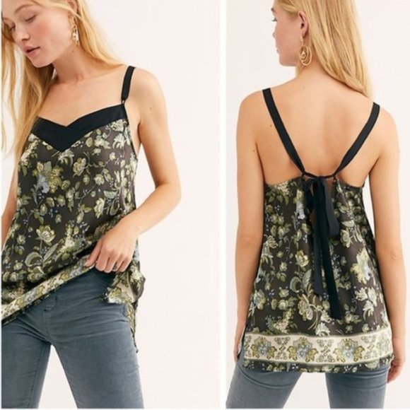 Free People Tops - NWT Free People Black Solstice Floral Satin Tank